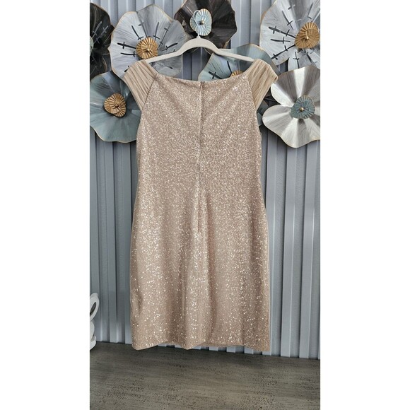 NWT Lauren Ralph Lauren Evening Dress  Gold Sequin Ruched Mesh Holiday Cocktail - Picture 4 of 9